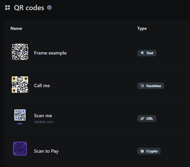 Screenshot of the app QR code system page