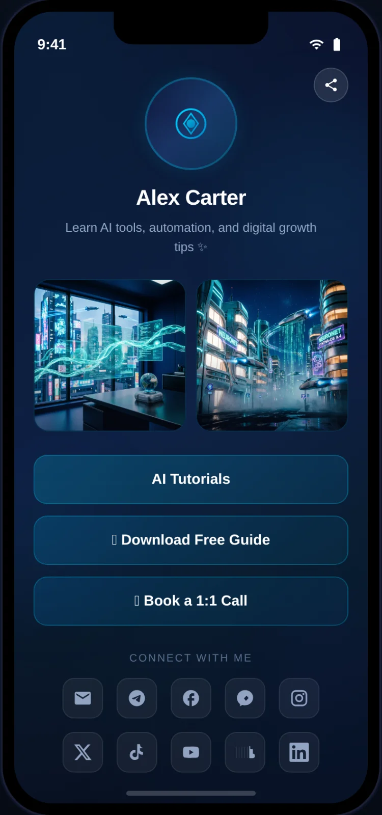 Screenshot of biolink page examples
